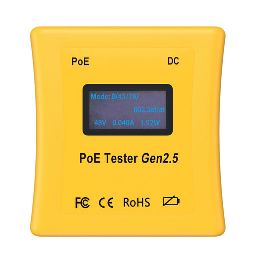 POE Tester Gen2.5 升级版802.3BT 90W POE 测试仪，快速检测和识别PoE模式，并检测设备实际消耗的功率，电压和电流